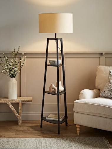 Hiru Matte Black Tripod Floor Lamp with Large Natural Shade