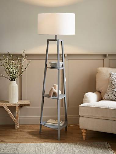 Hiru Grey Tripod Floor Lamp with Large White Shade