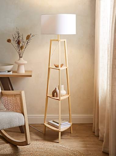 Hiru Natural Tripod Floor Lamp with Large White Shade