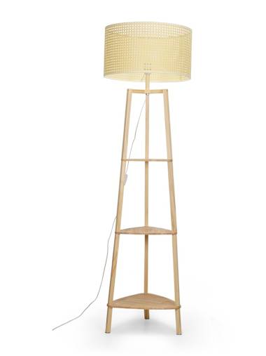 Hiru Wooden Tripod Floor Lamp with Large Wicker Shade