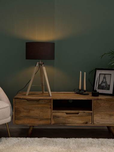 Clipper Light Wood Tripod Table Lamp with Medium Charcoal Shade
