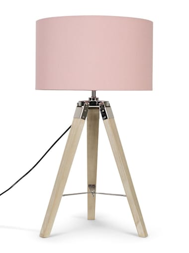 Clipper Light Wood Tripod Table Lamp with Medium Blush Shade