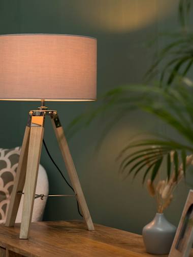 Clipper Light Wood Tripod Table Lamp with Medium Grey Shade