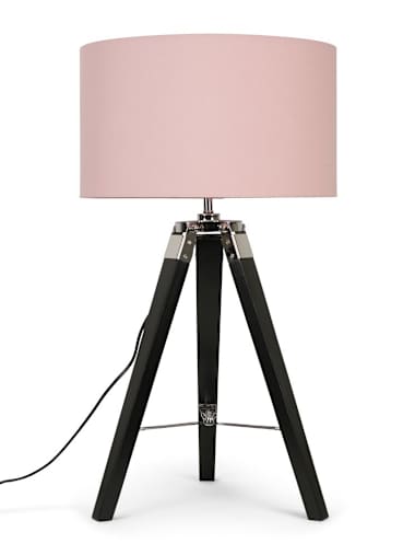 Clipper Black Wood Tripod Table Lamp with Medium Blush Shade