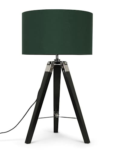 Clipper Black Wood Tripod Table Lamp with Medium Forest Green Shade