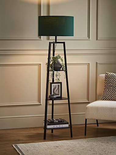 Matte Black Tripod Floor Lamp with Large Forest Green Shade