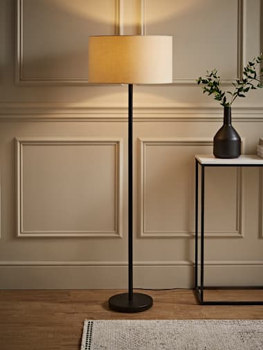 Charlie Black Floor Lamp with Large Shade in Natural