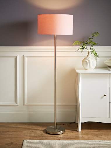 Charlie Chrome Floor Lamp with Large Shade in Blush
