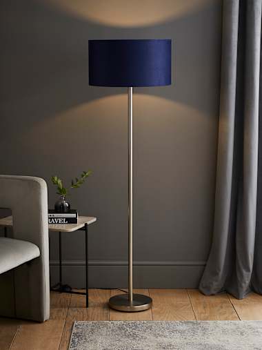 Charlie Chrome Floor Lamp with Large Velvet Shade in Navy