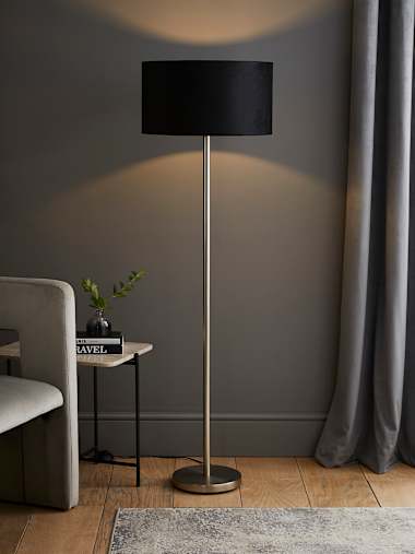 Charlie Chrome Floor Lamp with Large Velvet Shade in Black