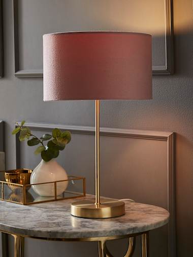 Charlie Gold Table Lamp with Small Velvet Shade in Blush