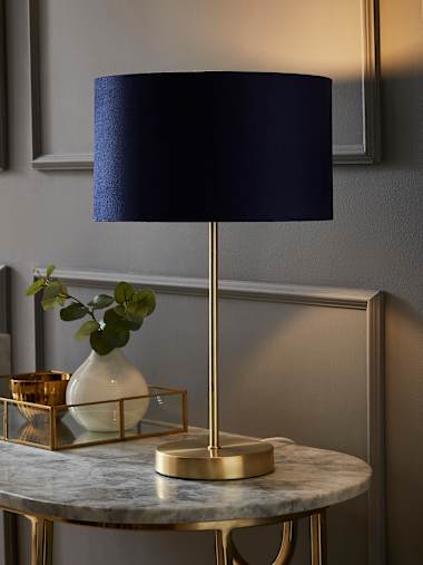 Charlie Gold Table Lamp with Small Velvet Shade in Navy