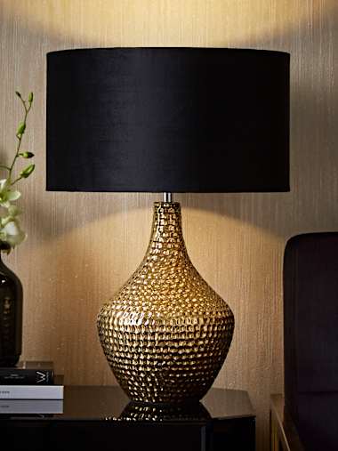Gold Table Lamp with Medium Black Velvet Shade