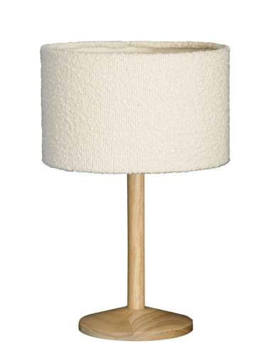 Light Wood Table Lamp with Small Cream Boucle Shade