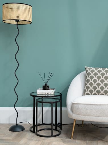 Wiggle Floor Lamp with Medium Black Trim Cane Shade