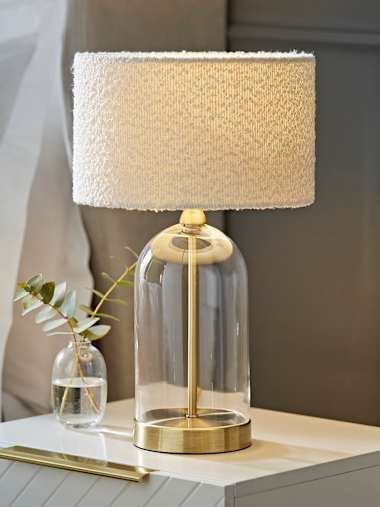 Jessy Gold and Clear Glass Table Lamp with Cream Boucle Shade