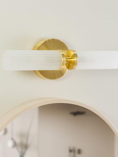 Canya Pair of IP44 Gold 2-Way Wall Lights with Reeded Glass Shades