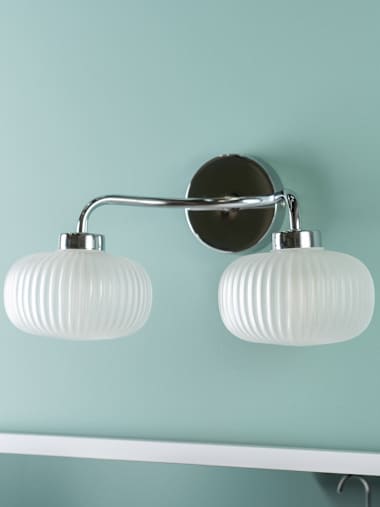 Pair of IP44 Chrome 2-Way Wall Lights with Frosted Glass Shades