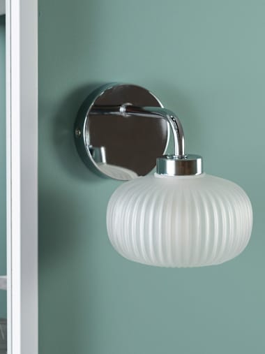 Amaia Pair of IP44 Chrome Wall Lights with Frosted Glass Shades