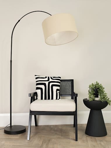 Black Arch Floor Lamp with Natural Shade