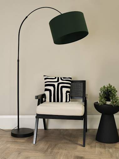 Black Arch Floor Lamp with Forest Green Shade