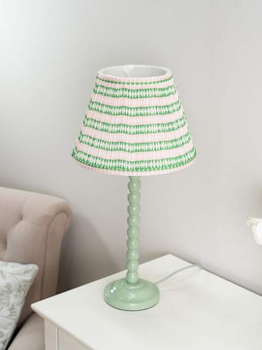 Sage Green Bobbin Table Lamp with Pink Aztec Shade