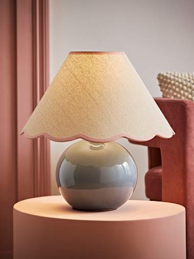 Eucalyptus Ceramic Table Lamp with Pink Trim Scallop Shade