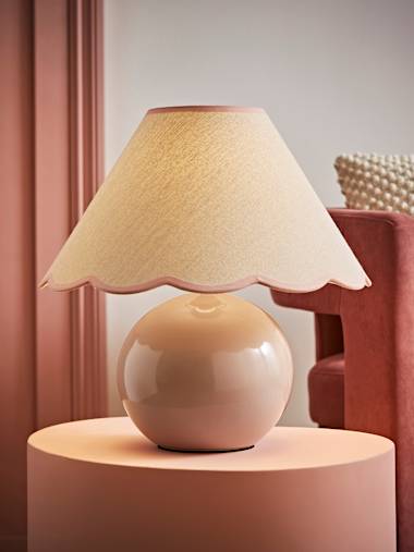 Bosco Stone Ceramic Table Lamp with Pink Trim Scallop Shade