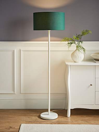 Charlie White Floor Lamp with Forest Green Shade