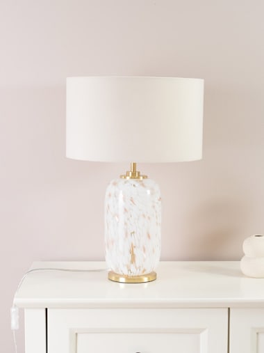 India White Confetti Glass Table Lamp with Natural Shade