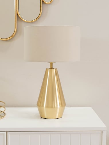 Antique Brass Touch Table Lamp with Cream Shade