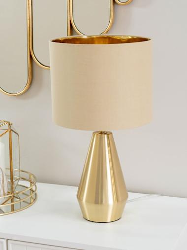 Jax Antique Brass Touch Table Lamp with Beige and Gold Shade