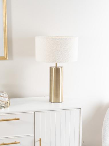 Antique Brass Touch Table Lamp with Cream Boucle Shade