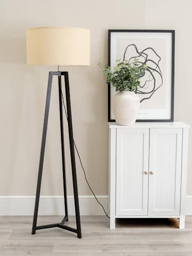 Black Tripod Floor Lamp with Natural Shade