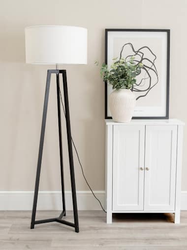 Lottie Black Tripod Floor Lamp with White Shade