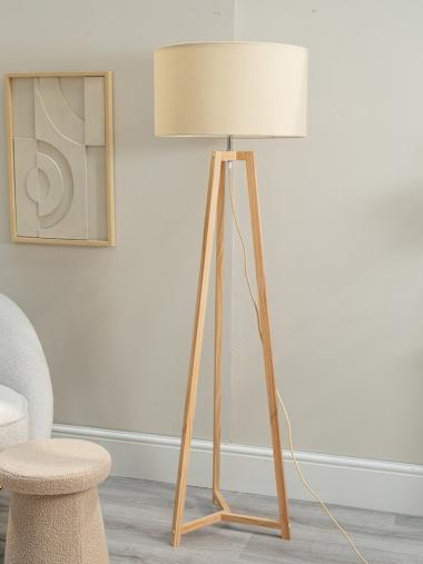 Natural Wood Tripod Floor Lamp with Natural Shade