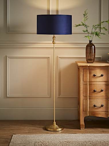 Maggie Gold Candlestick Floor Lamp with Navy Velvet Shade