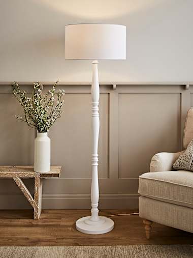 Victoria White Wood Candlestick Floor Lamp with White Shade