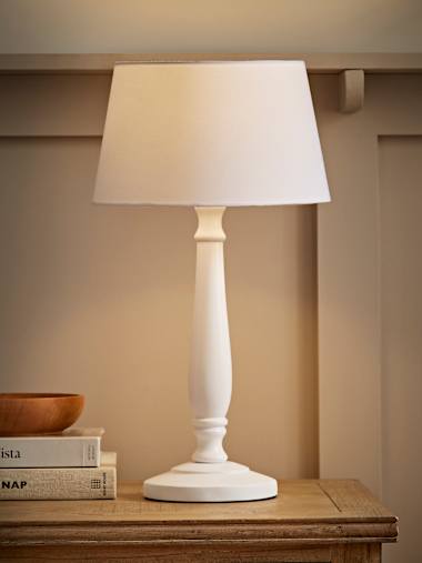 Victoria White Wood Candlestick Table Lamp with White Tapered Shade