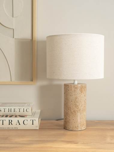 Chloe Pair of Marble Effect Table Lamps with Natural Shades