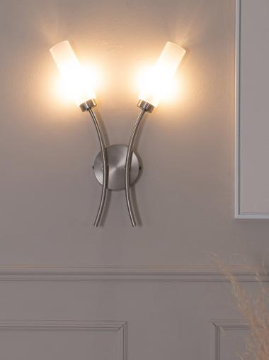 Maya Pair of 2 Arm Brushed Chrome Wall Lights