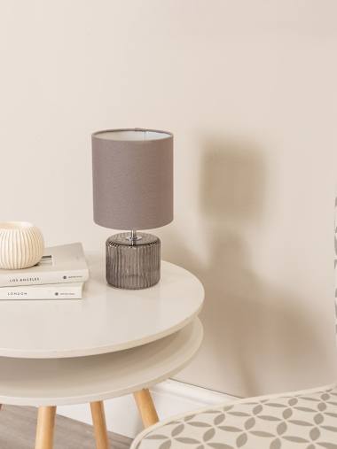 Betty Pair of Smoked Glass Table Lamps with Grey Shades