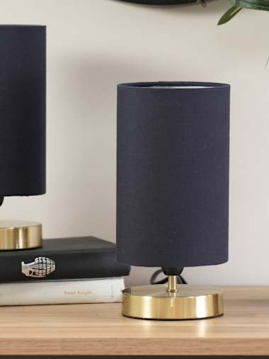 Francis Pair of Brushed Gold Touch Table Lamps with Navy Shades