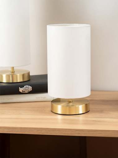 Francis Pair of Brushed Gold Touch Table Lamps with White Shades