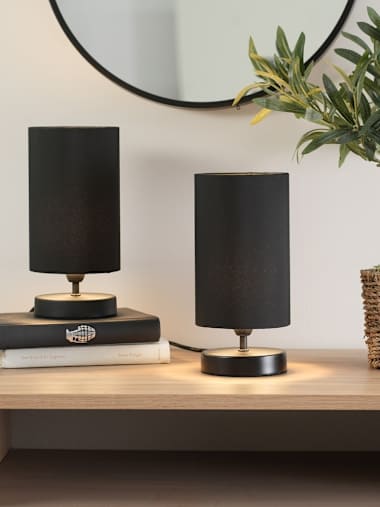 Pair of Matte Black Touch Table Lamps with Black Shade