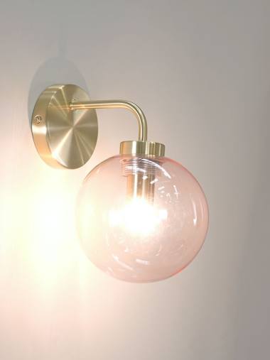 Frenchie Gold and Pink Pair of Globe Wall Lights