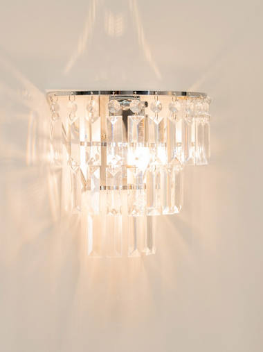 Pair of 3 Tier Chrome and Clear Wall Lights