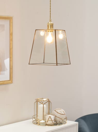 Susie Pair of Glass Pendant Shades in Antique Brass