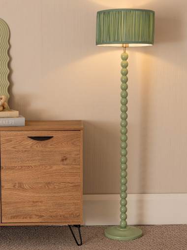 Sage Green Bobbin Floor Lamp with Green Pleated Shade