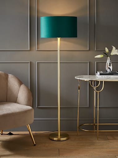 Charlie Polished Gold Floor Lamp with Large Green Drum Shade